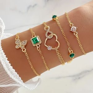 NEW Set of 5 Bracelets Gold 18k Emerald Butterfly Infinity Heart Birthday Gift